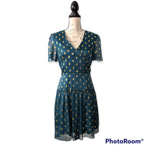 Francesca's Teal Gold Polka Dot Dress